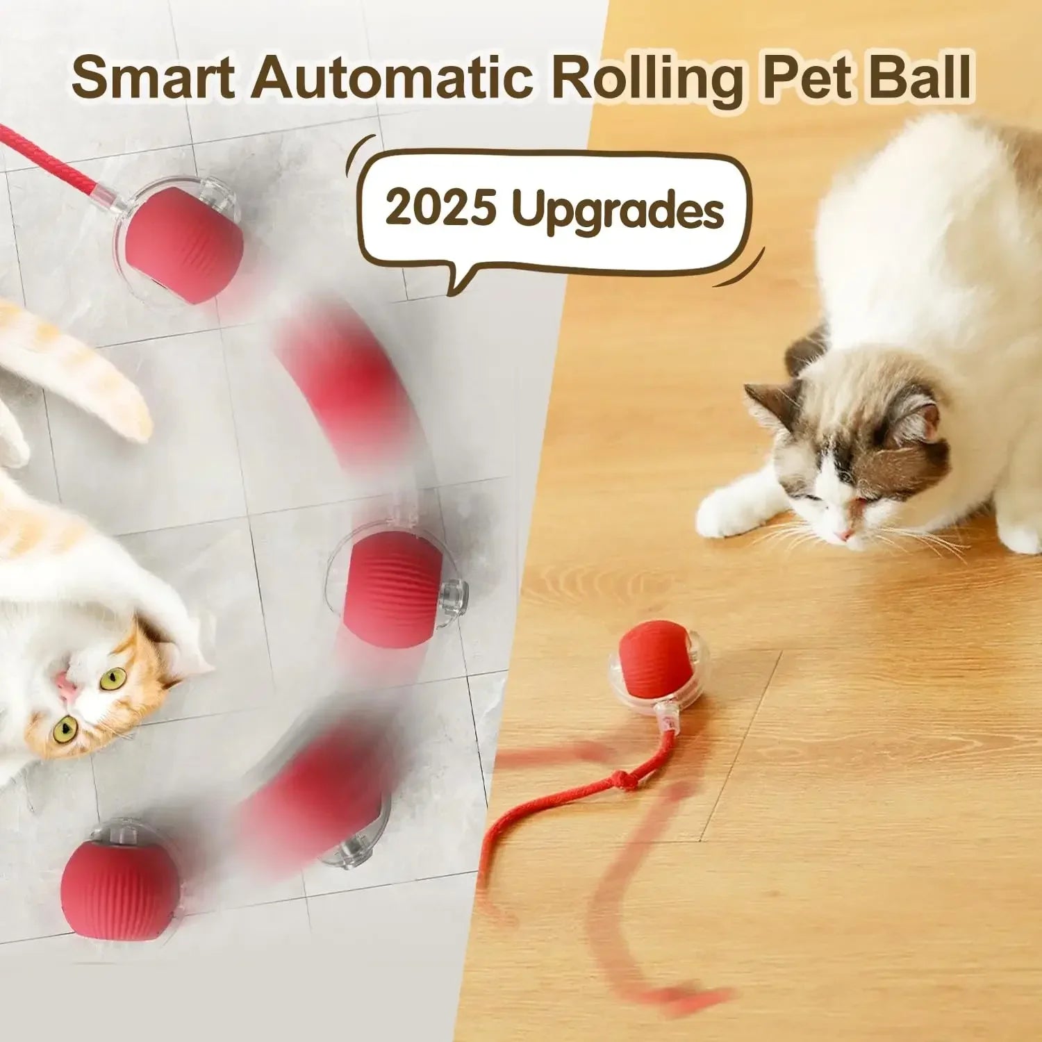 Cat Interactive Ball Toy, Automatic Rolling Ball with Tail